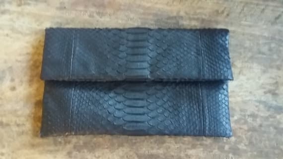 Handmade Genuine Python Handbag Snakeskin Fold Over Clutch Leather eveningPurse